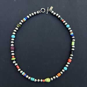 Peyote Bird 925 Sterling Silver 5mm Bead Necklace Turquoise Coral Lapis Santa Fe